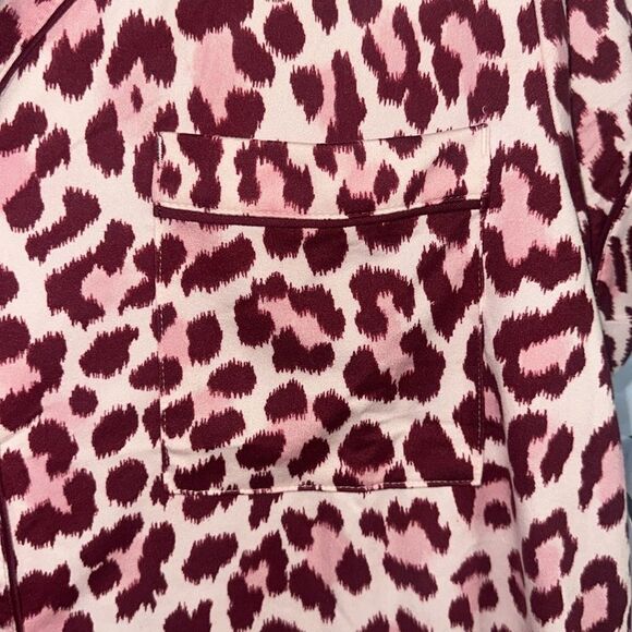 kateβspade M Blush Pink Burgundy Leopard Animal Print Short Sleeve Pants PJ Set - Picture 5 of 12